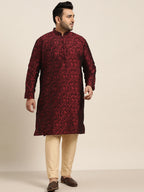 Sojanya Plus Men Plus Size Red & Black Woven Design Straight Kurta | Grocsy