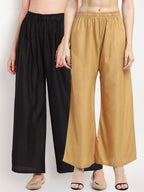 TAG 7 Women Pack of 2 Black & Beige Solid Wide-Leg Palazzos | Grocsy
