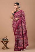 Exclusive Collection Red Multi Beautiful Mulmul Cotton Saree | Grocsy