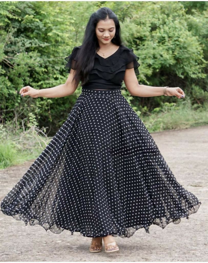Dishitha Creation Printed Stitched Lehenga & Crop Top - Black & Black | Grocsy