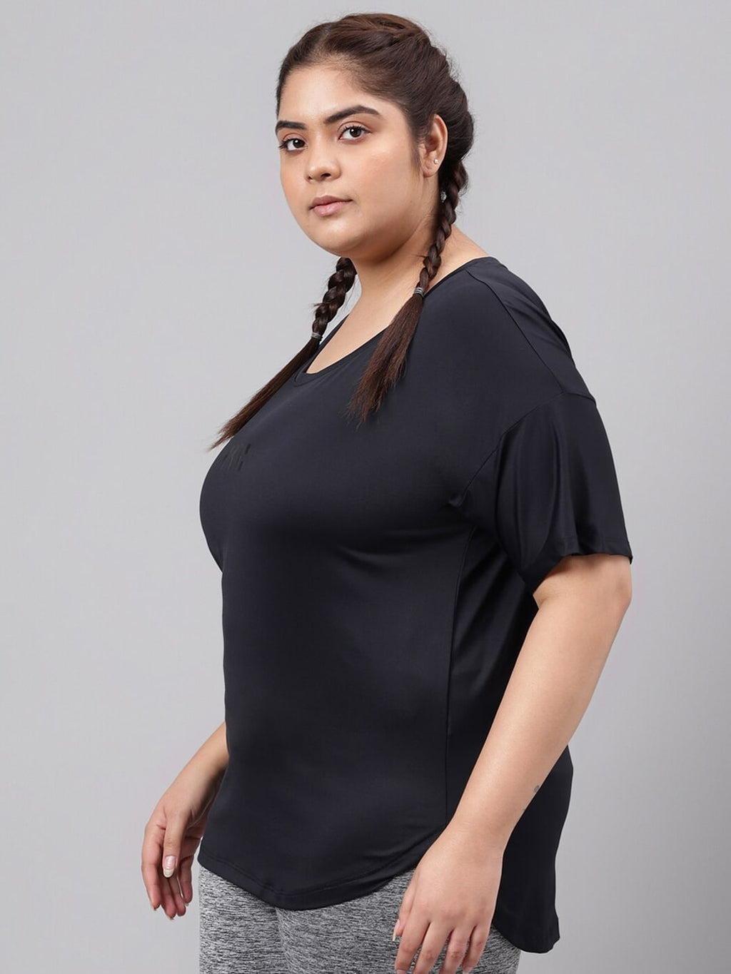 MKH Plus Size Drop Shoulder Sleeves Relaxed Fit Dri-FIT Sports T-shirt | Grocsy