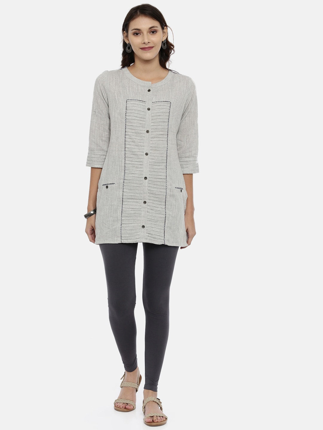 Souchii Grey Solid Slim-Fit Ankle-Length Leggings | Grocsy