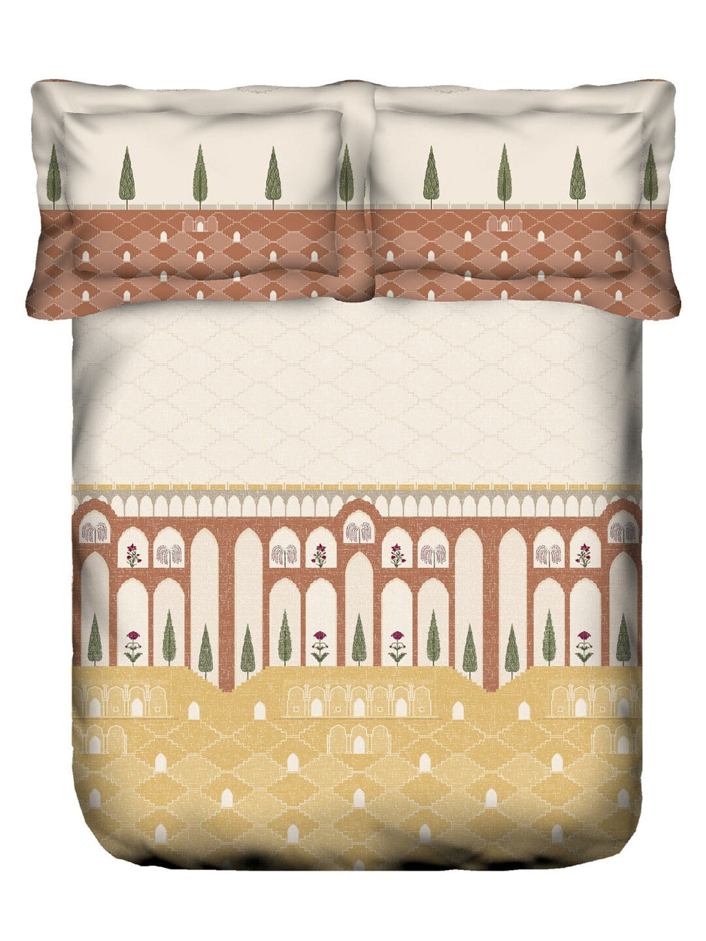 MYTRIDENT Road To Jaipur Brown Cotton 210 TC King Bedsheet & 2 Pillow Covers | Grocsy