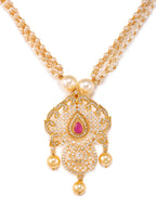 Saraf RS Jewellery Gold-Polished White & Magenta American Diamond Studded Jewellery Set | Grocsy