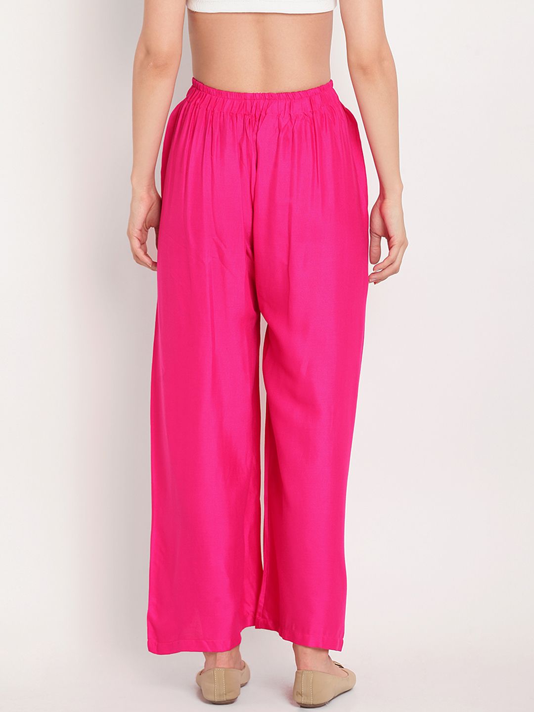TAG 7 Women Pink Solid Flared Palazzos | Grocsy