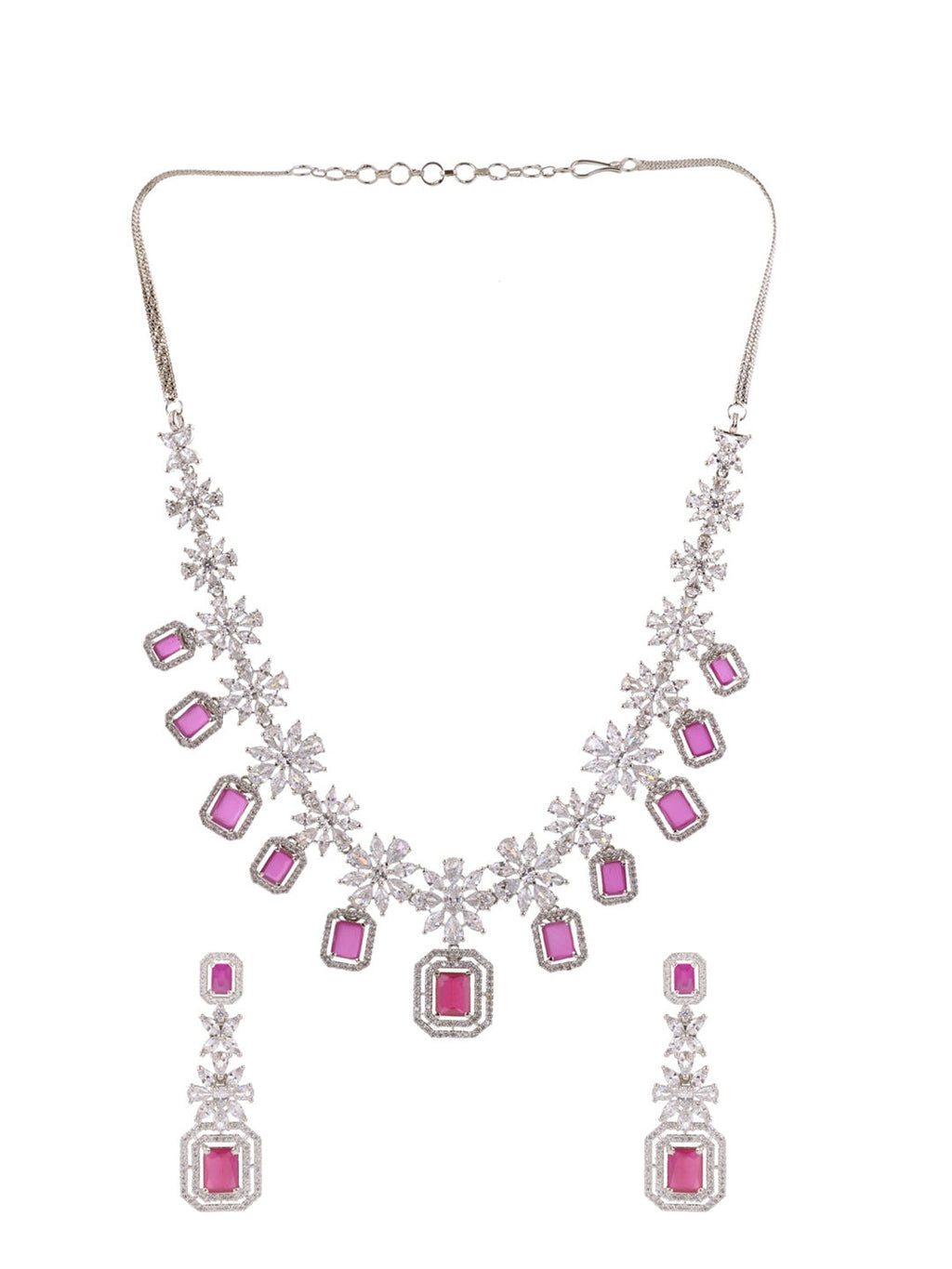 Saraf RS Jewellery Rhodium-Plated Pink AD studded Jewellery Set | Grocsy