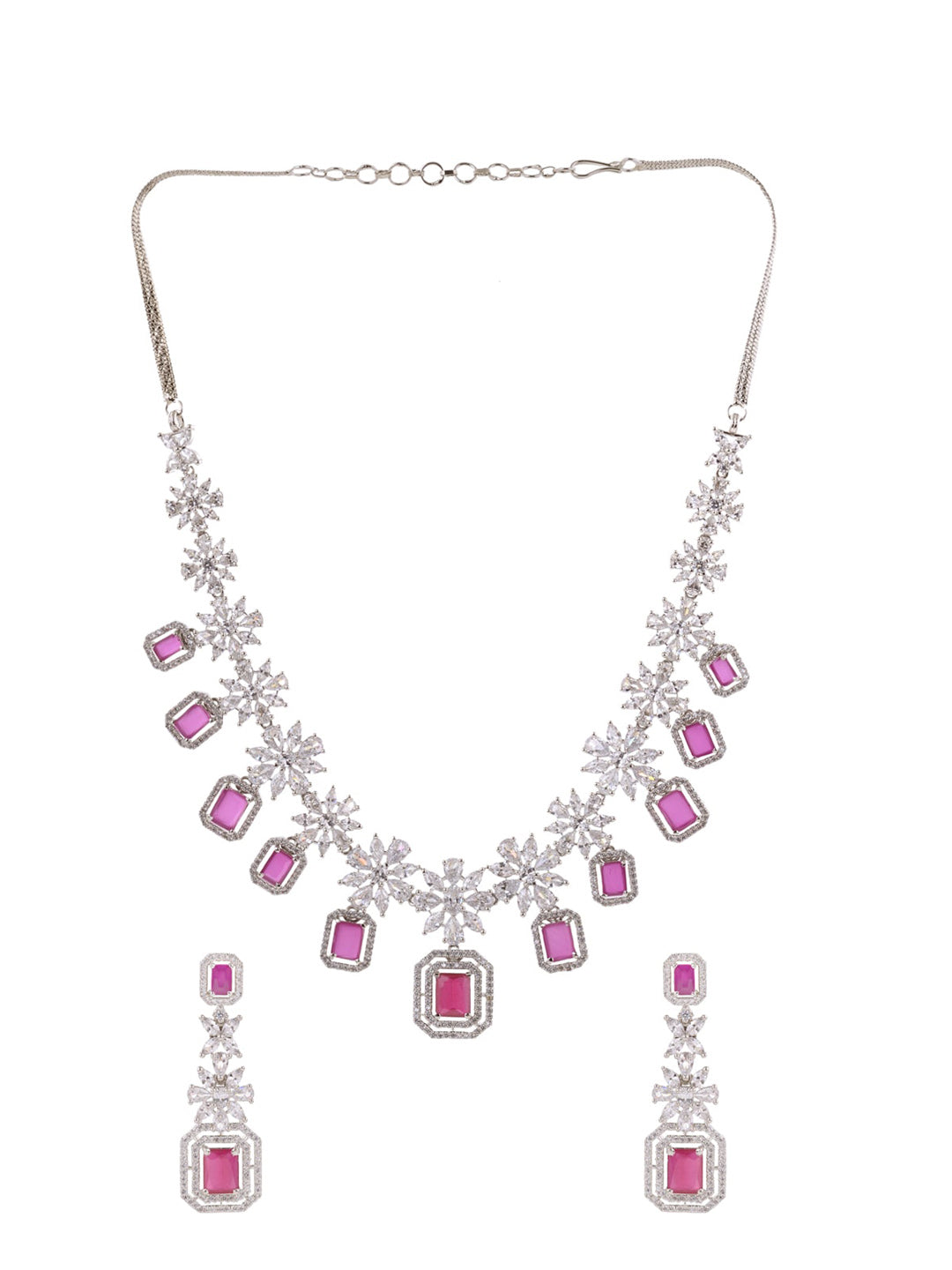 Saraf RS Jewellery Rhodium-Plated Pink AD studded Jewellery Set | Grocsy