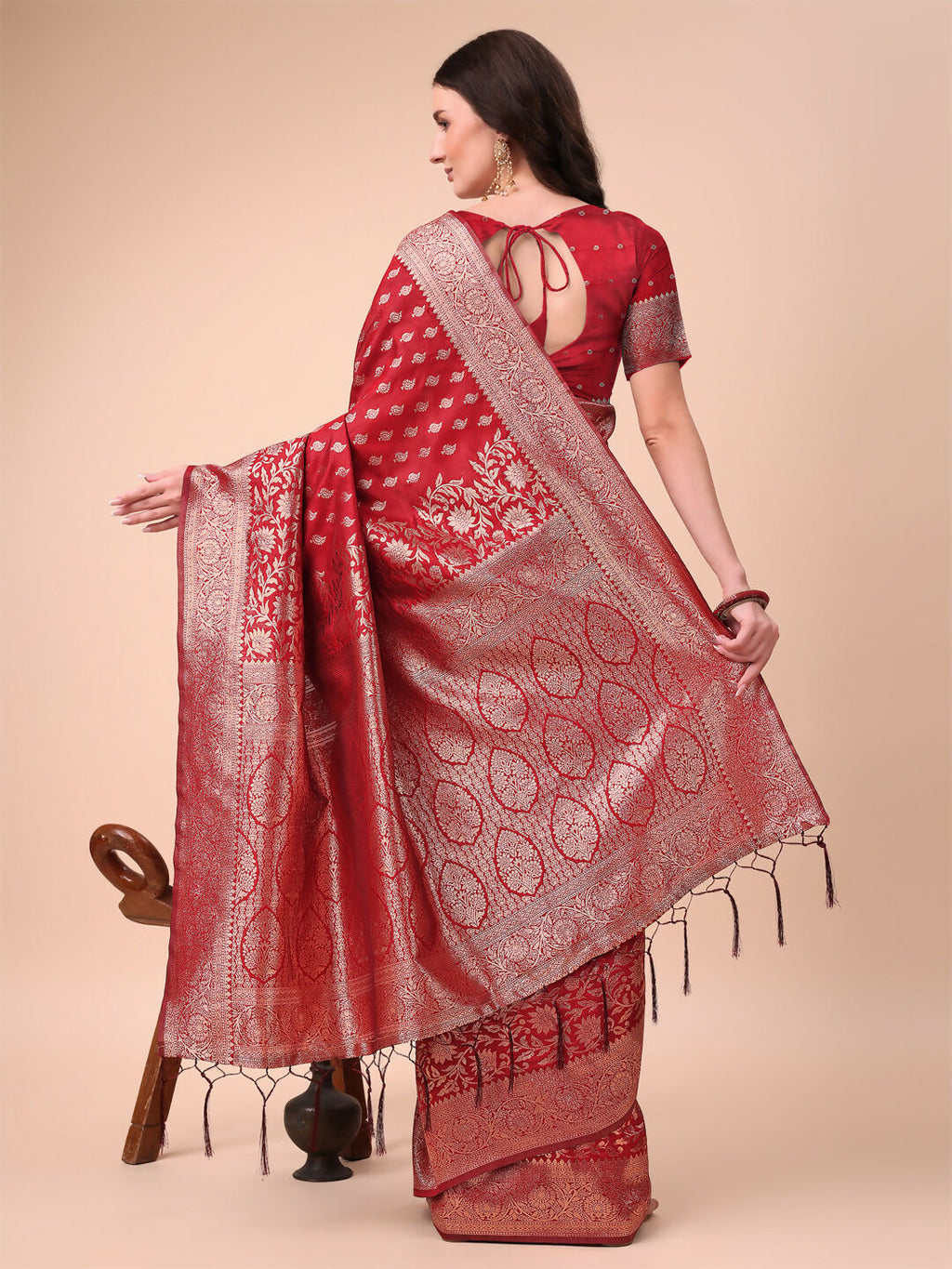 Shree Shyam Fashion Lichi Silk Red Saree | Grocsy