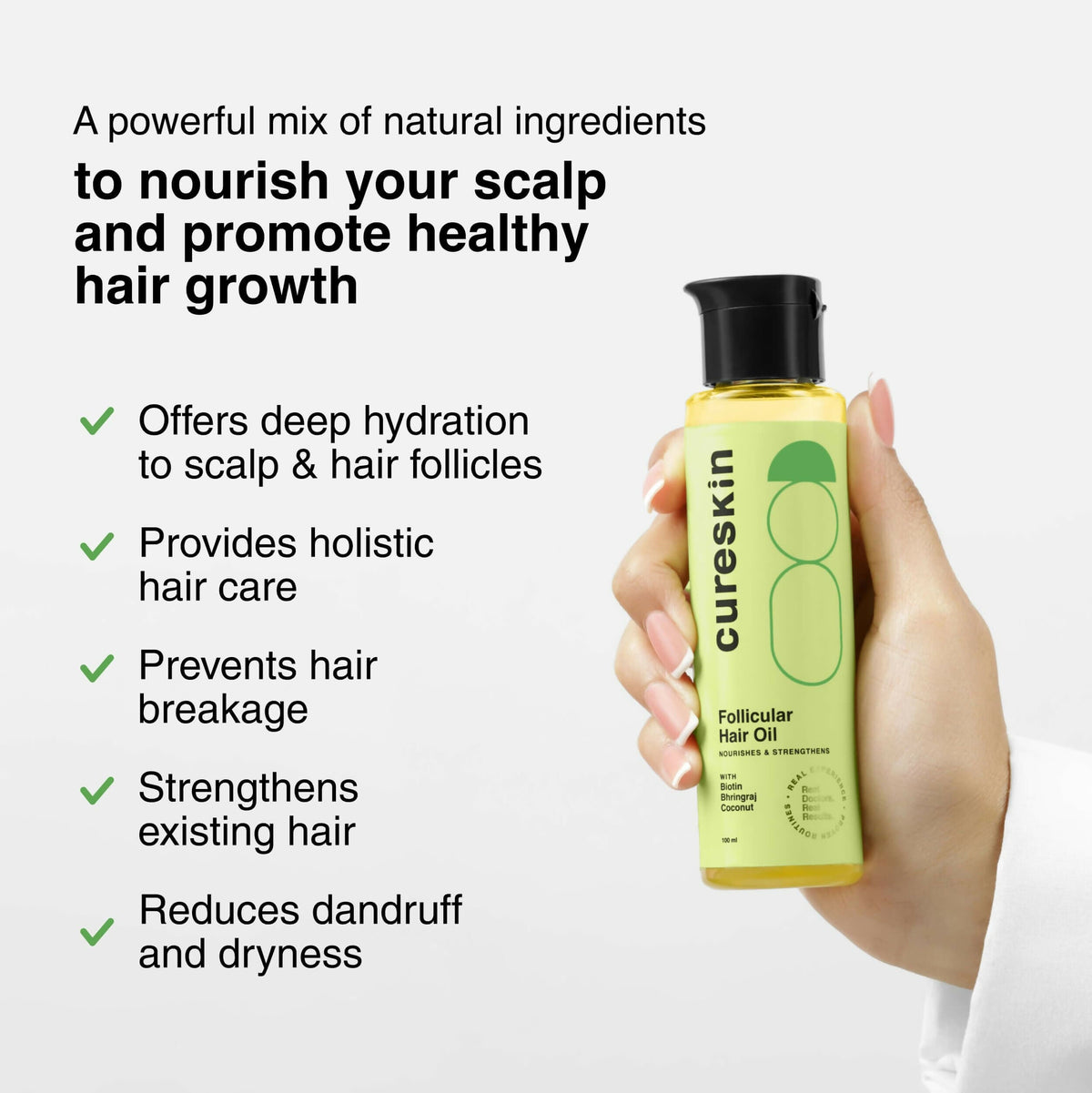 Cureskin Follicular Hair Oil - Nourishes & Strengthens with Biotin, Bhringraj and Coconut Hair Oil | Grocsy