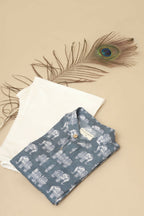 Breathables Kids Boys & Girls Cotton Night Suit – Grey Elephant Print Kurta & Pyjama Co-Ord Set | Grocsy