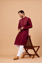 Leafy Designer Men's kurta by Hilo Design | Grocsy