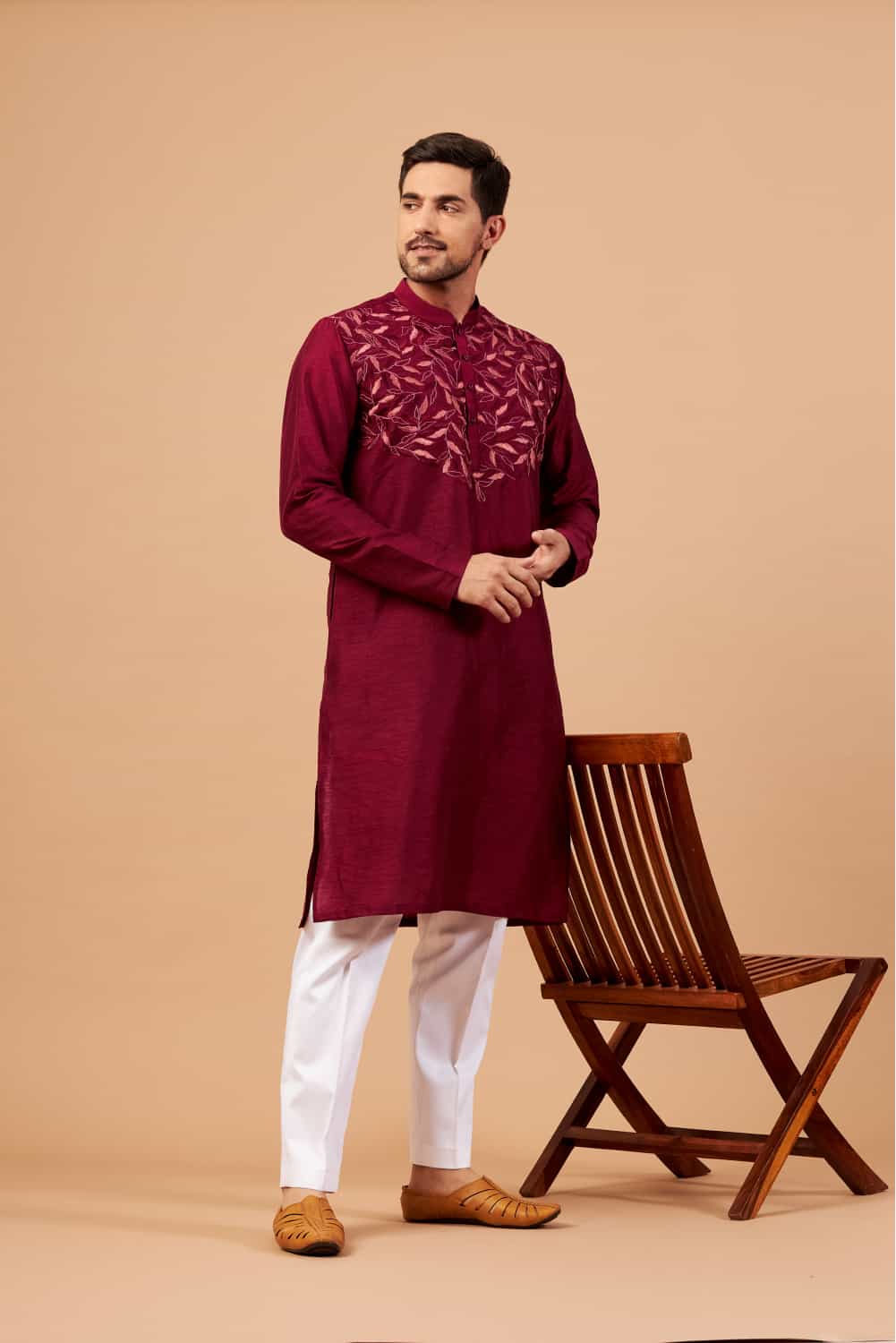 Leafy Designer Men's kurta by Hilo Design | Grocsy