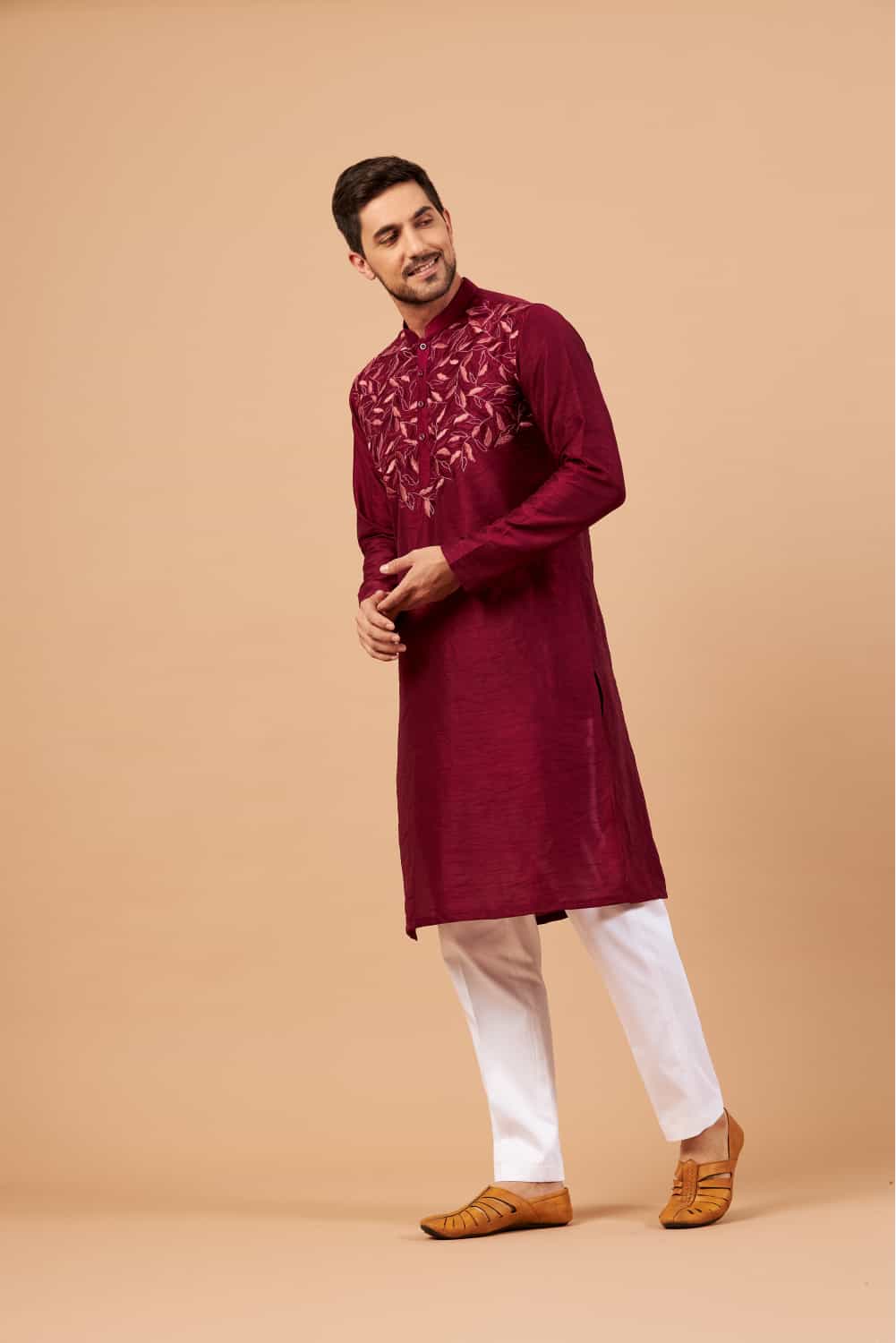 Leafy Designer Men's kurta by Hilo Design | Grocsy