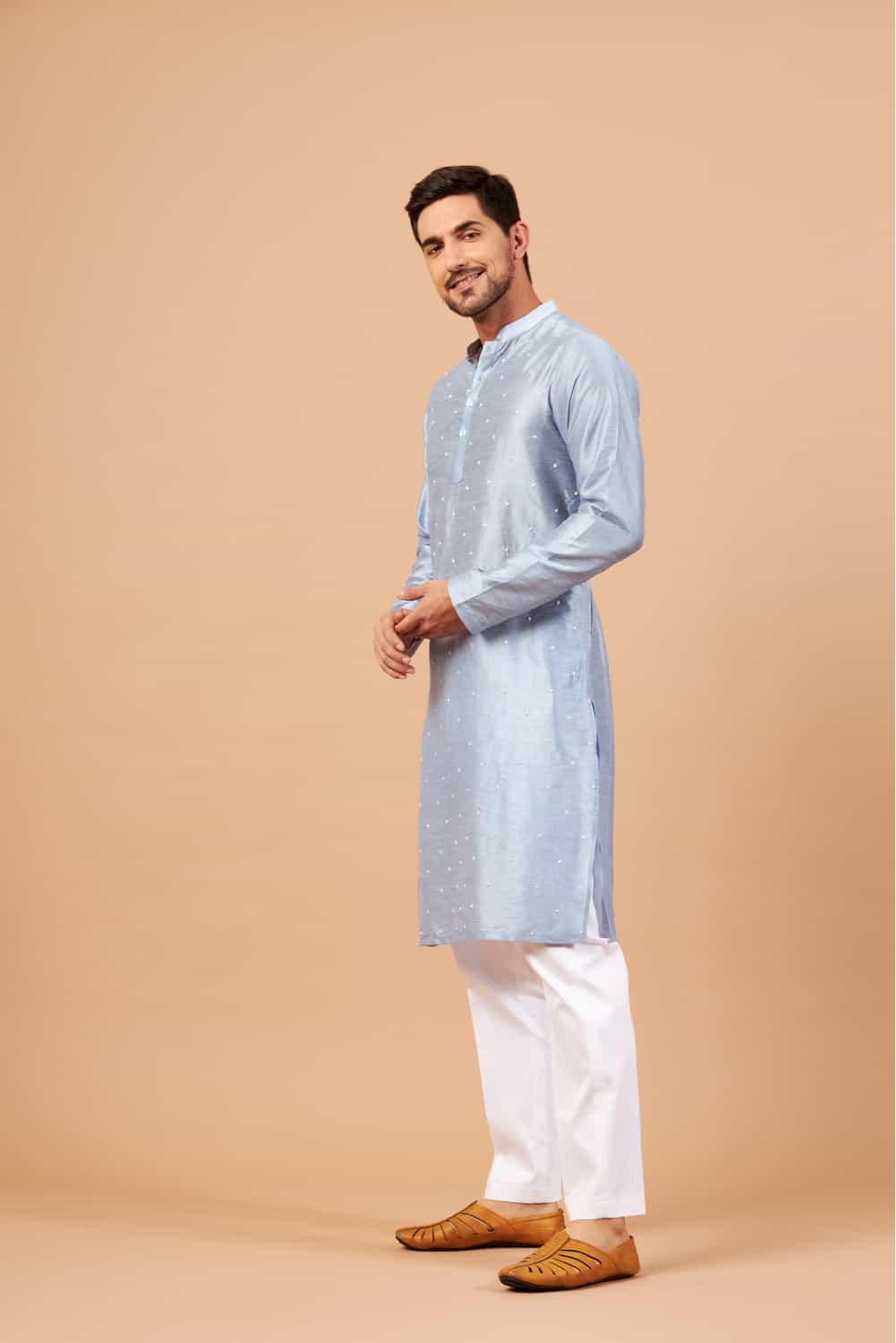Viva Dot Embroidered Sky Blue Kurta by Hilo Design | Grocsy