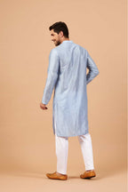 Viva Dot Embroidered Sky Blue Kurta by Hilo Design | Grocsy