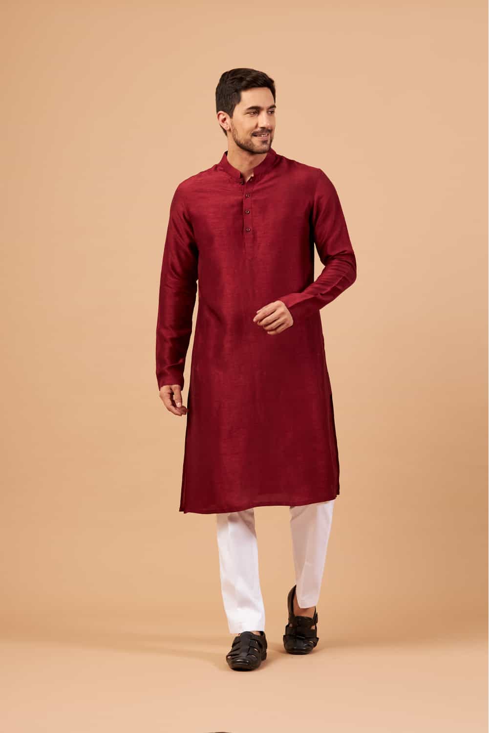Maroon Plain Kurta by Hilo Design | Grocsy