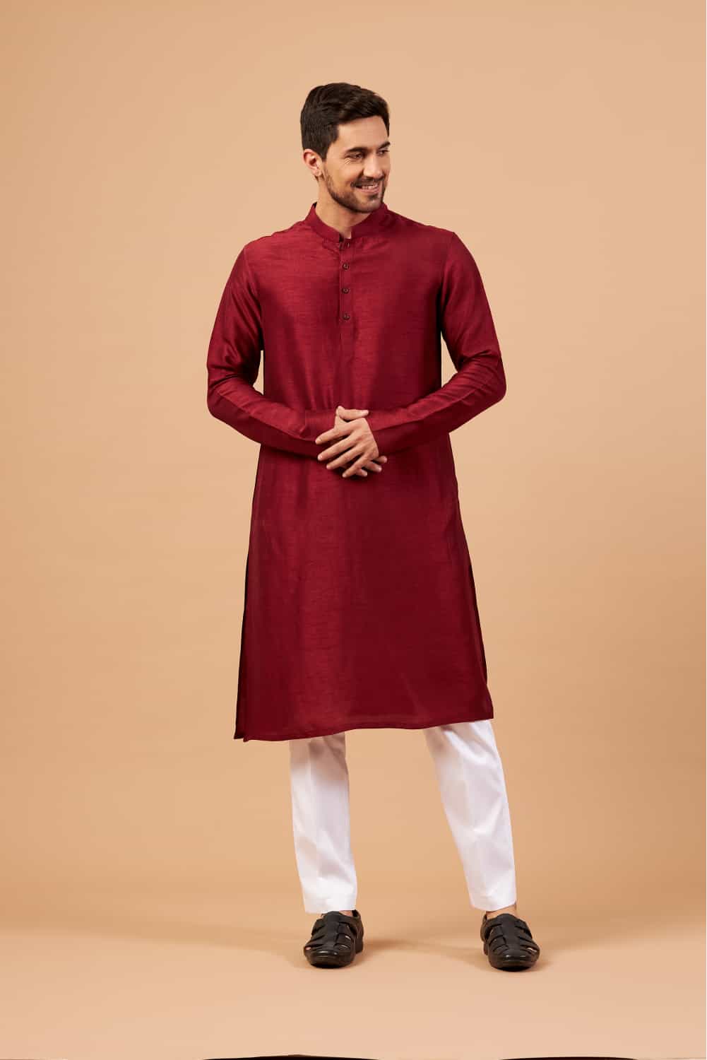 Maroon Plain Kurta by Hilo Design | Grocsy