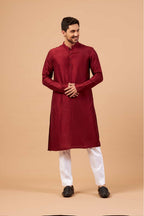 Maroon Plain Kurta by Hilo Design | Grocsy