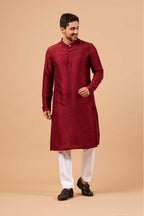 Maroon Plain Designer Men's Kurta by Hilo Design | Grocsy