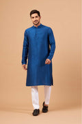 Blue Plain Designer Men's Kurta by Hilo Design | Grocsy