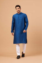Blue Plain Designer Men's Kurta by Hilo Design | Grocsy
