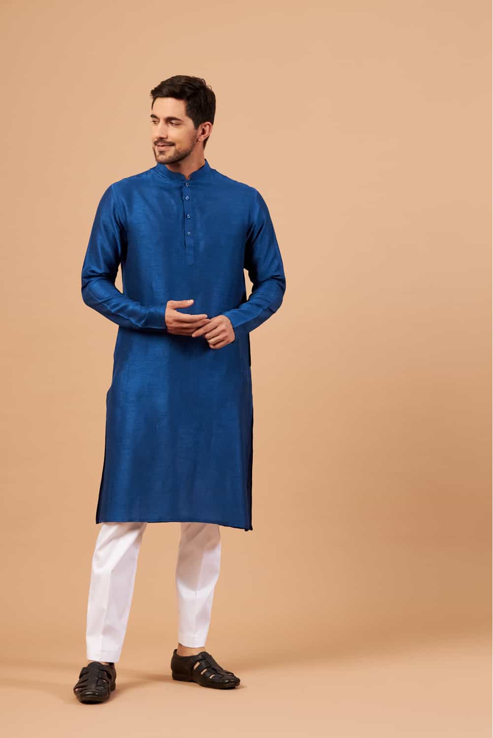 Blue Plain Designer Men's Kurta by Hilo Design | Grocsy