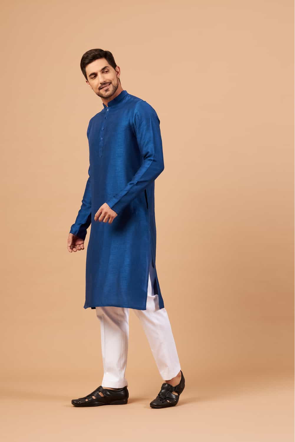 Blue Plain Designer Men's Kurta by Hilo Design | Grocsy