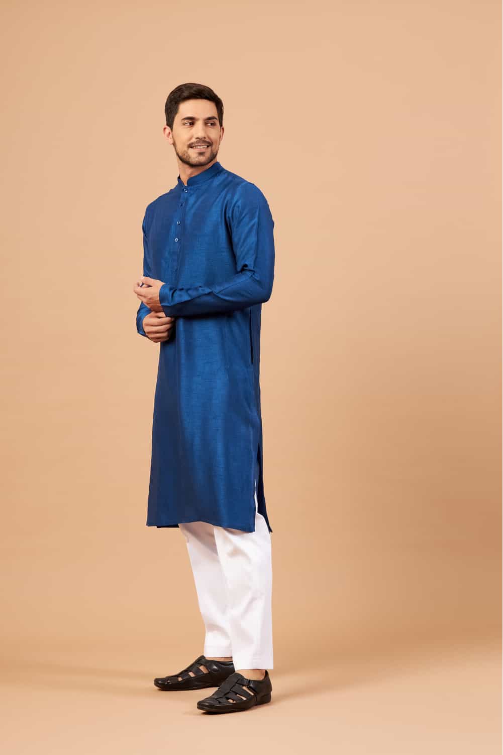 Blue Plain Kurta by Hilo Design | Grocsy