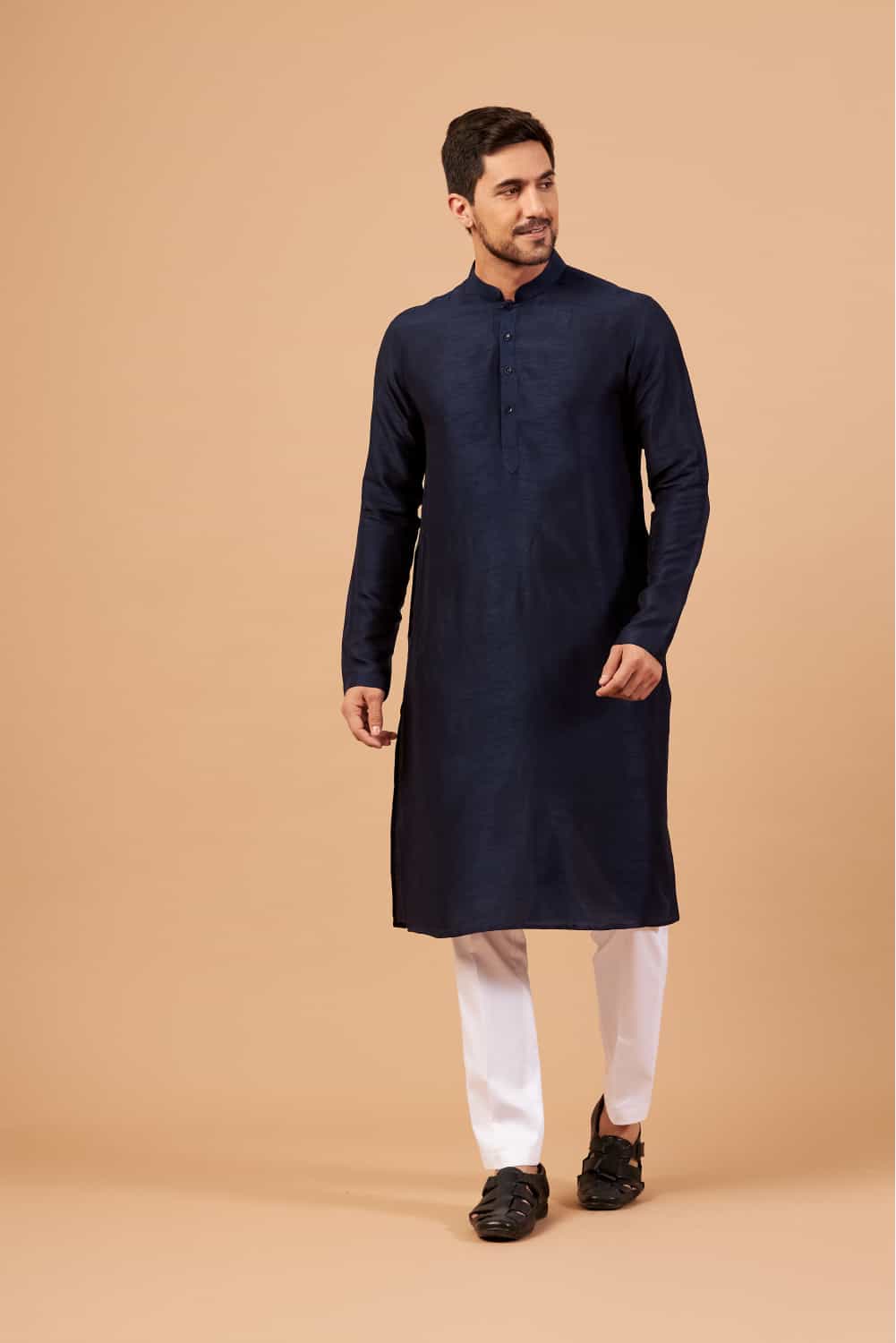 Dark Blue Plain Designer Men's Kurta by Hilo Design | Grocsy