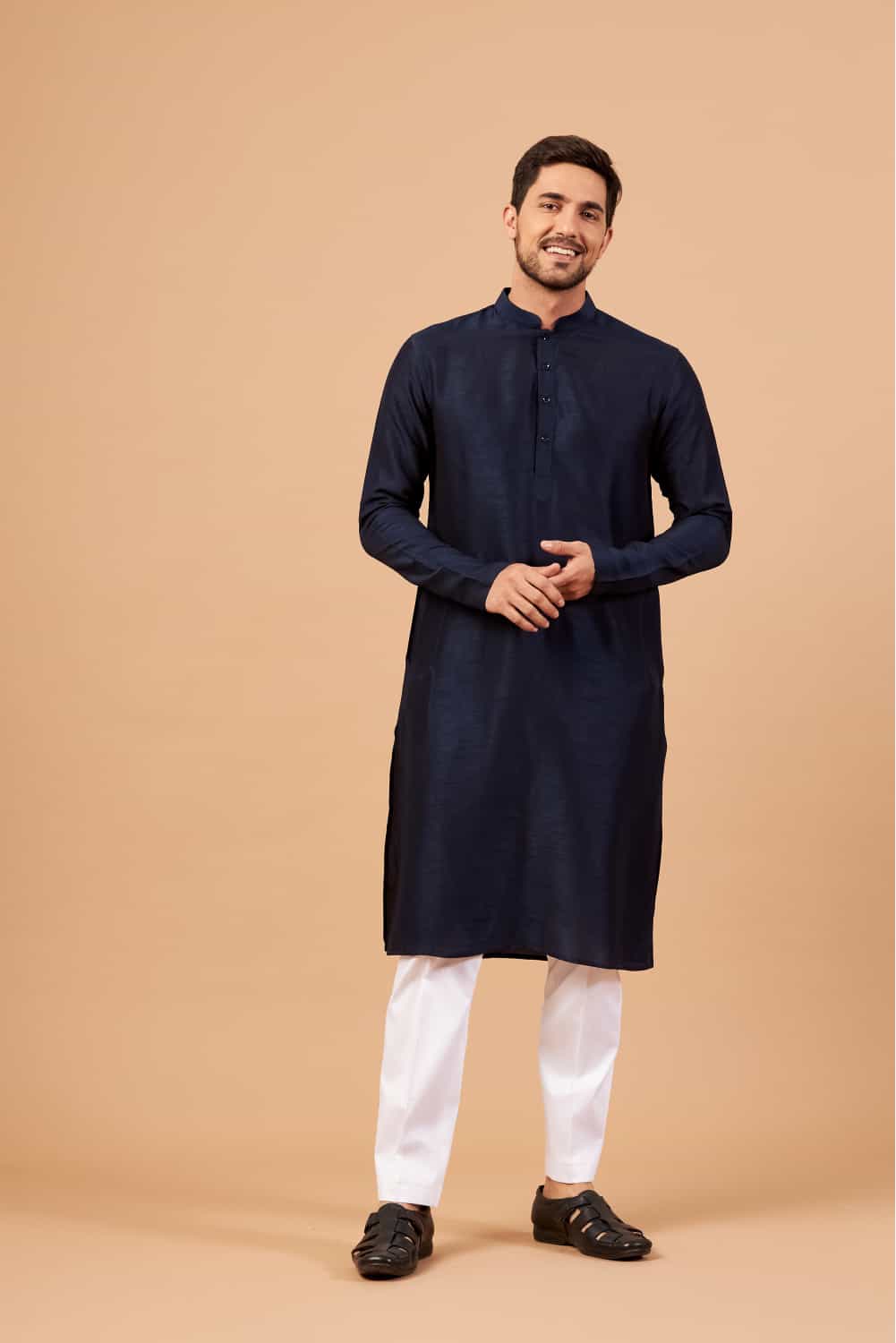 Dark Blue Plain Designer Men's Kurta by Hilo Design | Grocsy