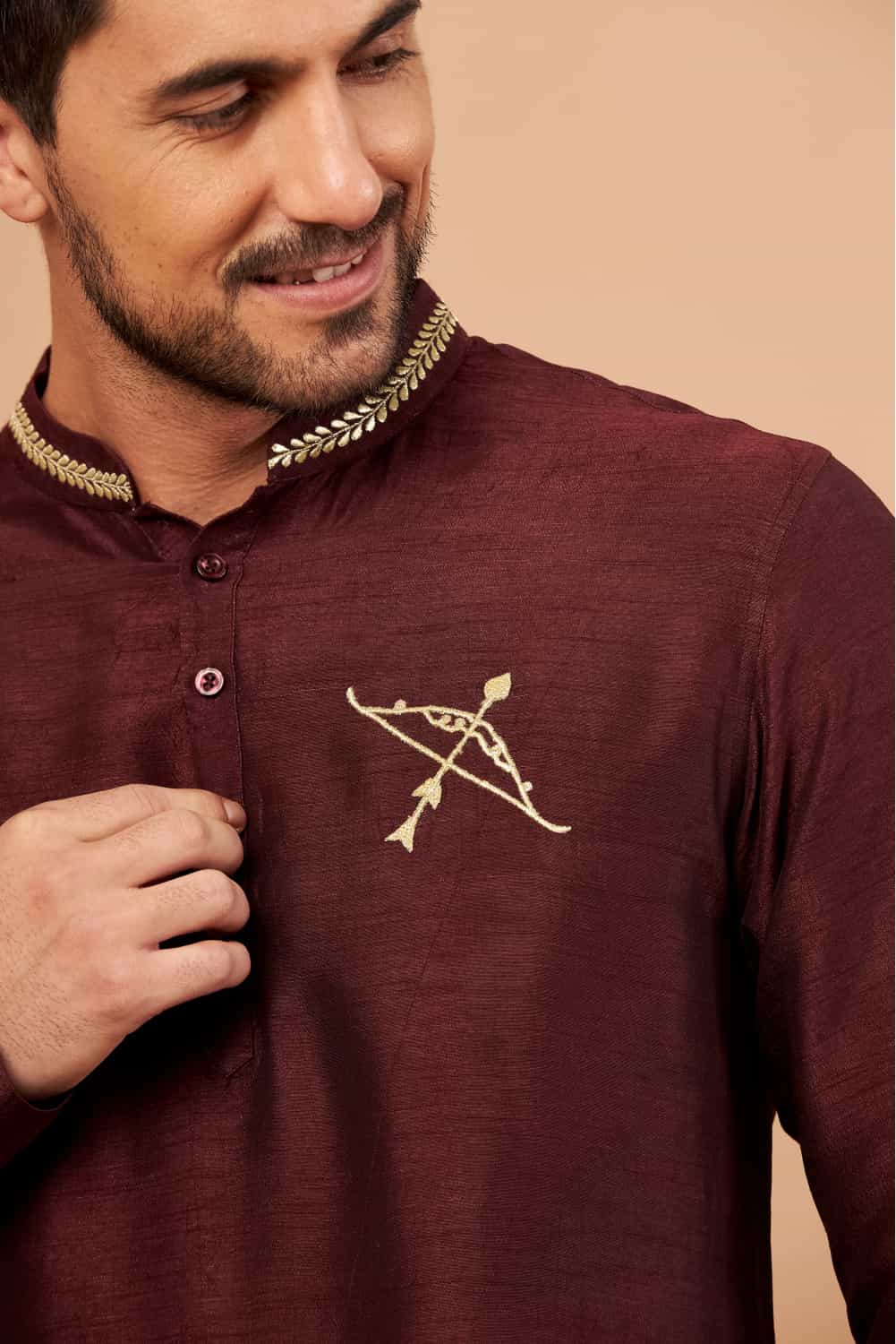 Adira Gold Zari Embroidered Kurta by Hilo Design | Grocsy