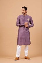 Inara Gold Embroidered Violet Kurta by Hilo Design | Grocsy