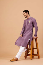 Inara Gold Embroidered Violet Kurta by Hilo Design | Grocsy