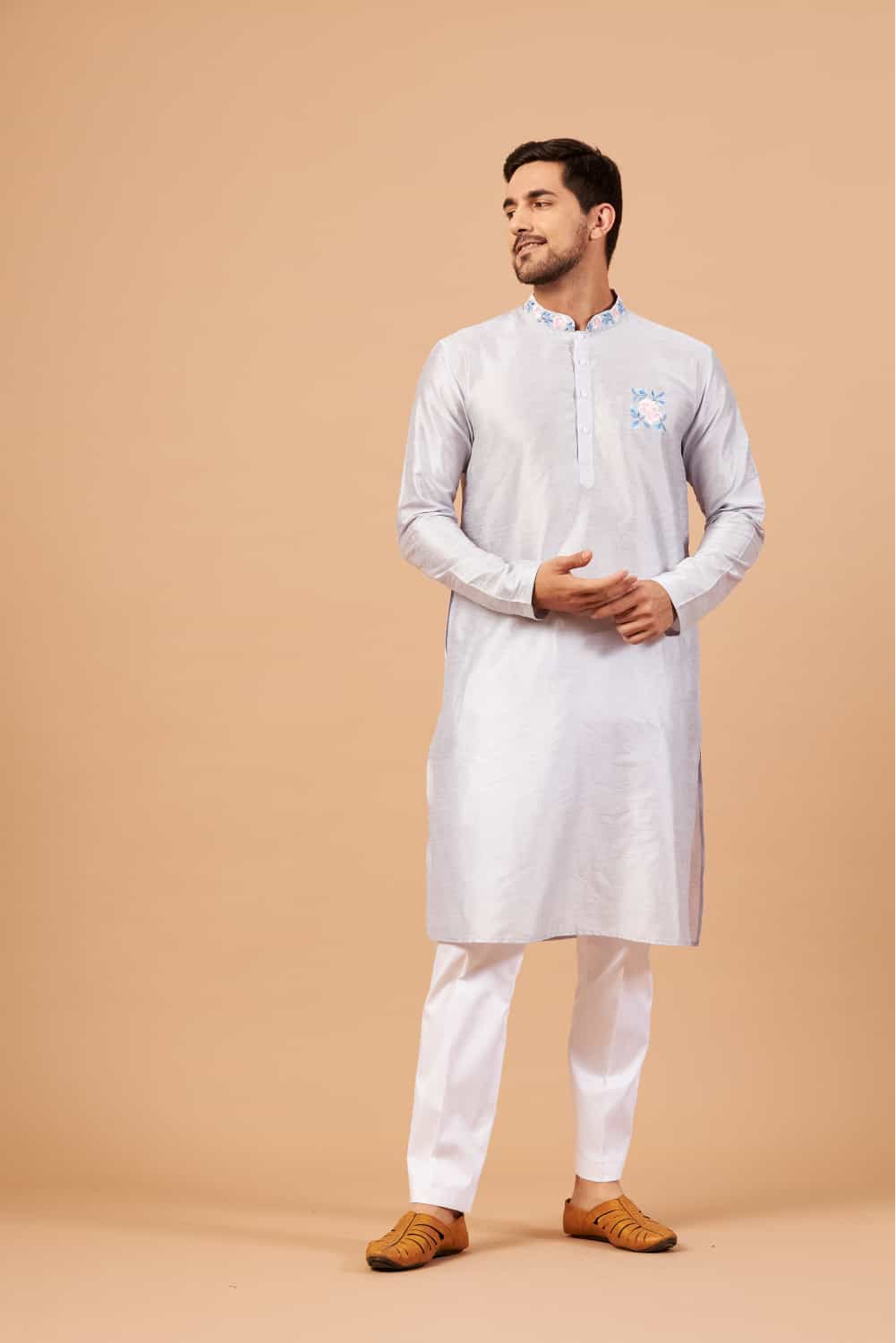 Manatee Basik Kurta Cadet Grey Coloured by Hilo Design | Grocsy