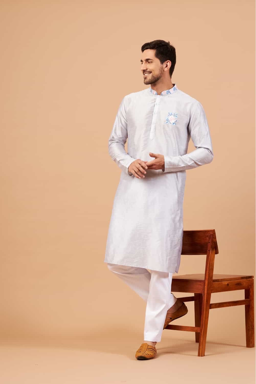 Manatee Basik Kurta Cadet Grey Coloured by Hilo Design | Grocsy