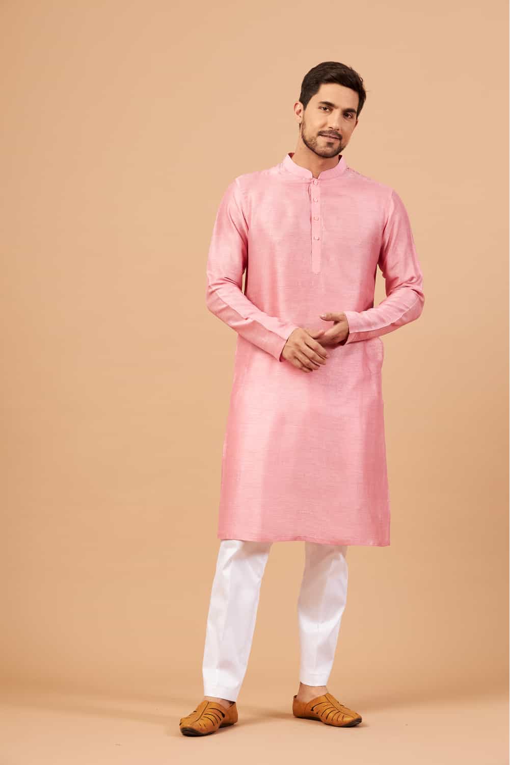 Pink Plain Designer Men's Kurta by Hilo Design | Grocsy