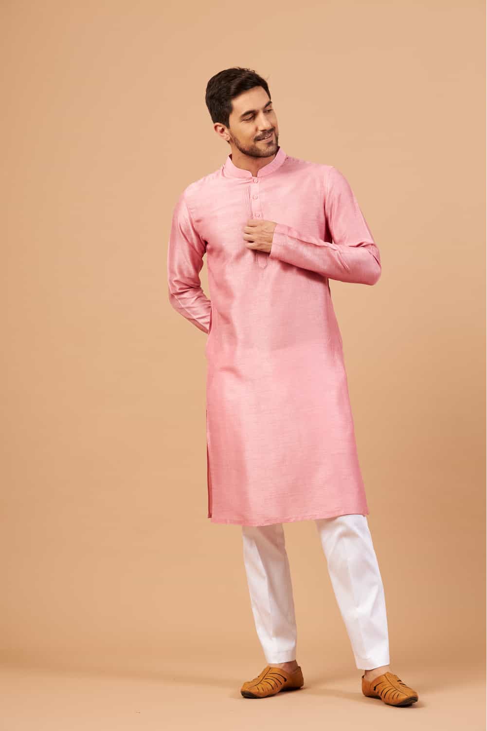 Pink Plain Kurta by Hilo Design | Grocsy