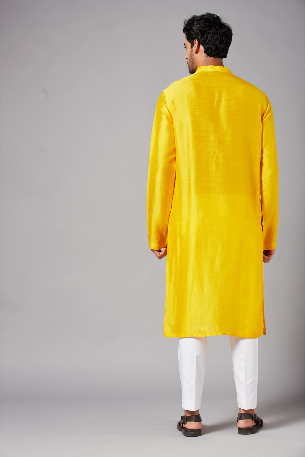 Yellow Plain Designer Men's Kurta by Hilo Design | Grocsy
