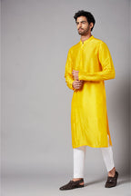 Yellow Plain Kurta by Hilo Design | Grocsy