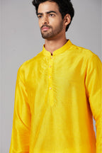 Yellow Plain Designer Men's Kurta by Hilo Design | Grocsy