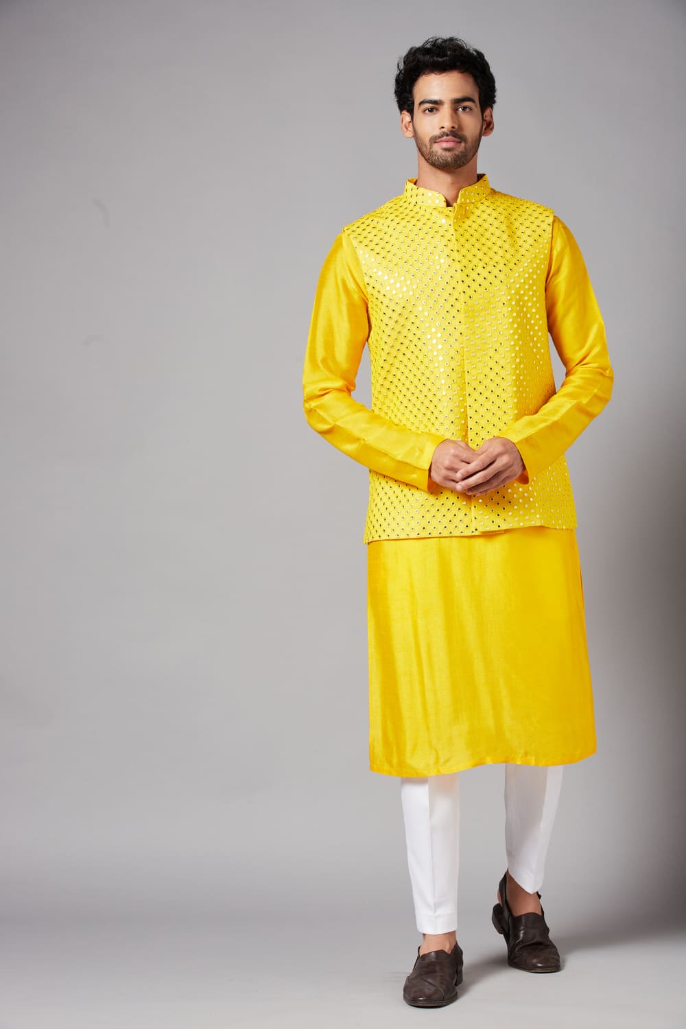 Yellot Designer Men's Nehru Jacket by Hilo Design | Grocsy