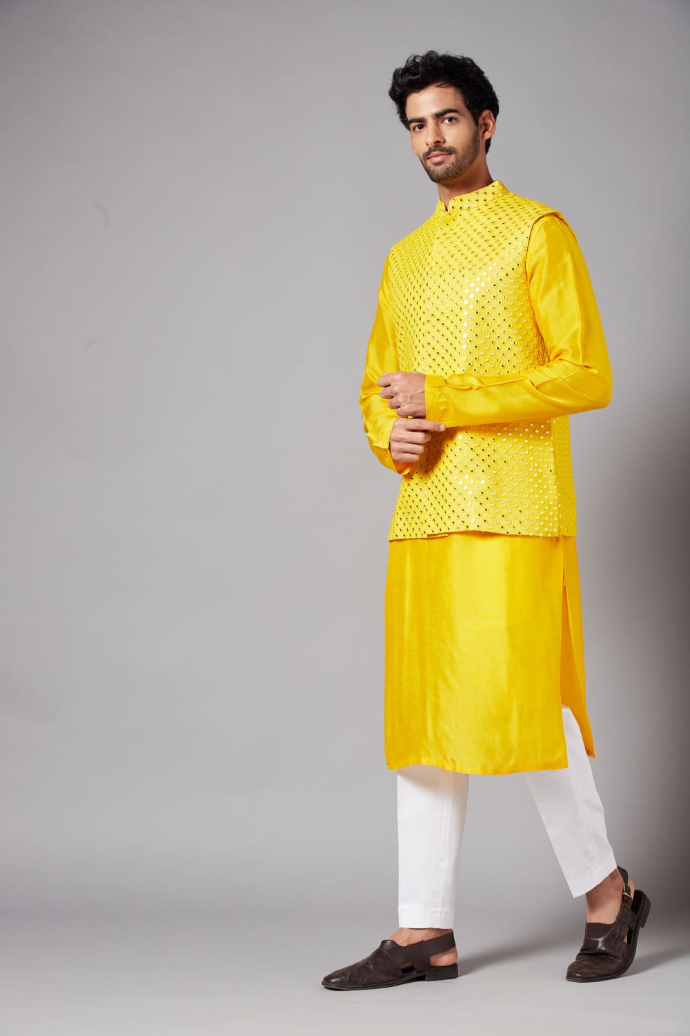 Yellot Designer Men's Nehru Jacket by Hilo Design | Grocsy