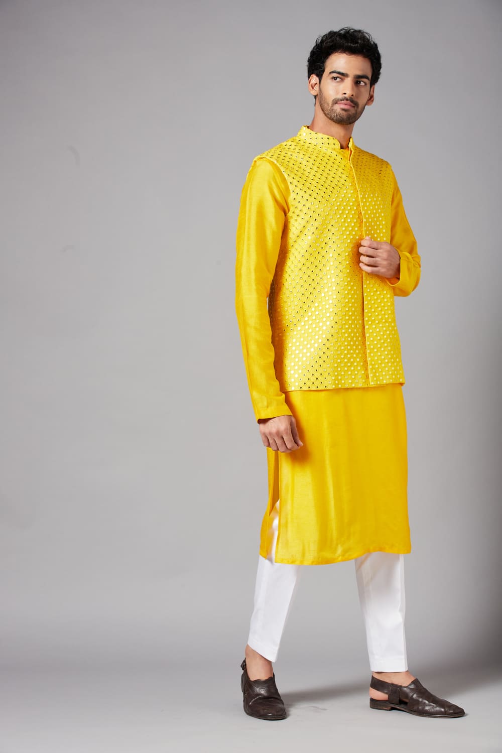 Yellot Designer Men's Nehru Jacket by Hilo Design | Grocsy
