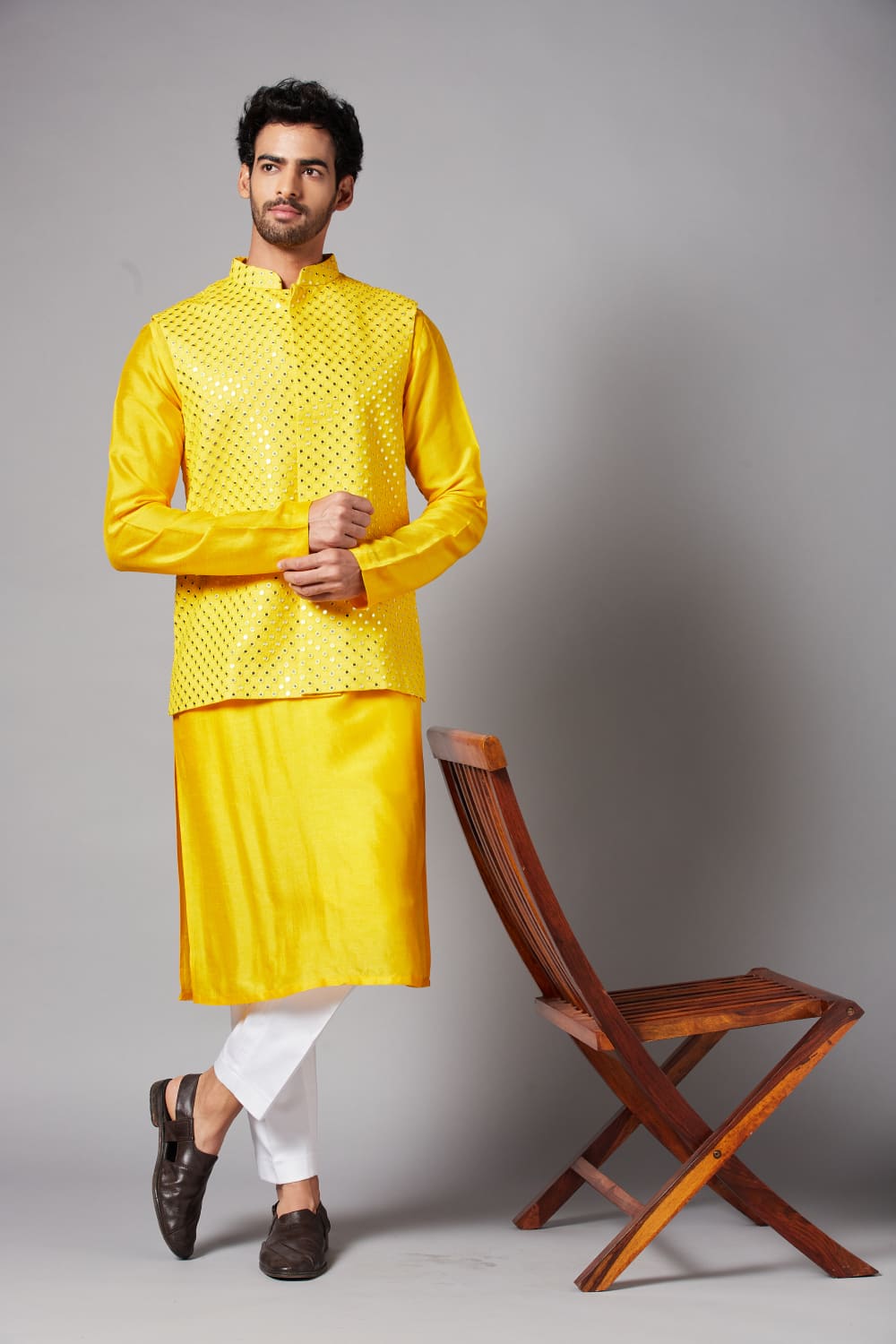Yellot Designer Men's Nehru Jacket by Hilo Design | Grocsy