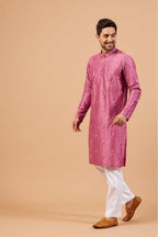 Pumetric Leaf Embroidered Purple Kurta by Hilo Design | Grocsy