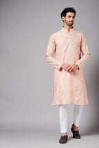 Tiyaan Embroidered Peach Kurta by Hilo Design | Grocsy