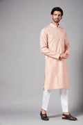 Tiyaan Embroidered Peach Kurta by Hilo Design | Grocsy
