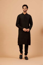 Black Plain Designer Men's Kurta by Hilo Design | Grocsy