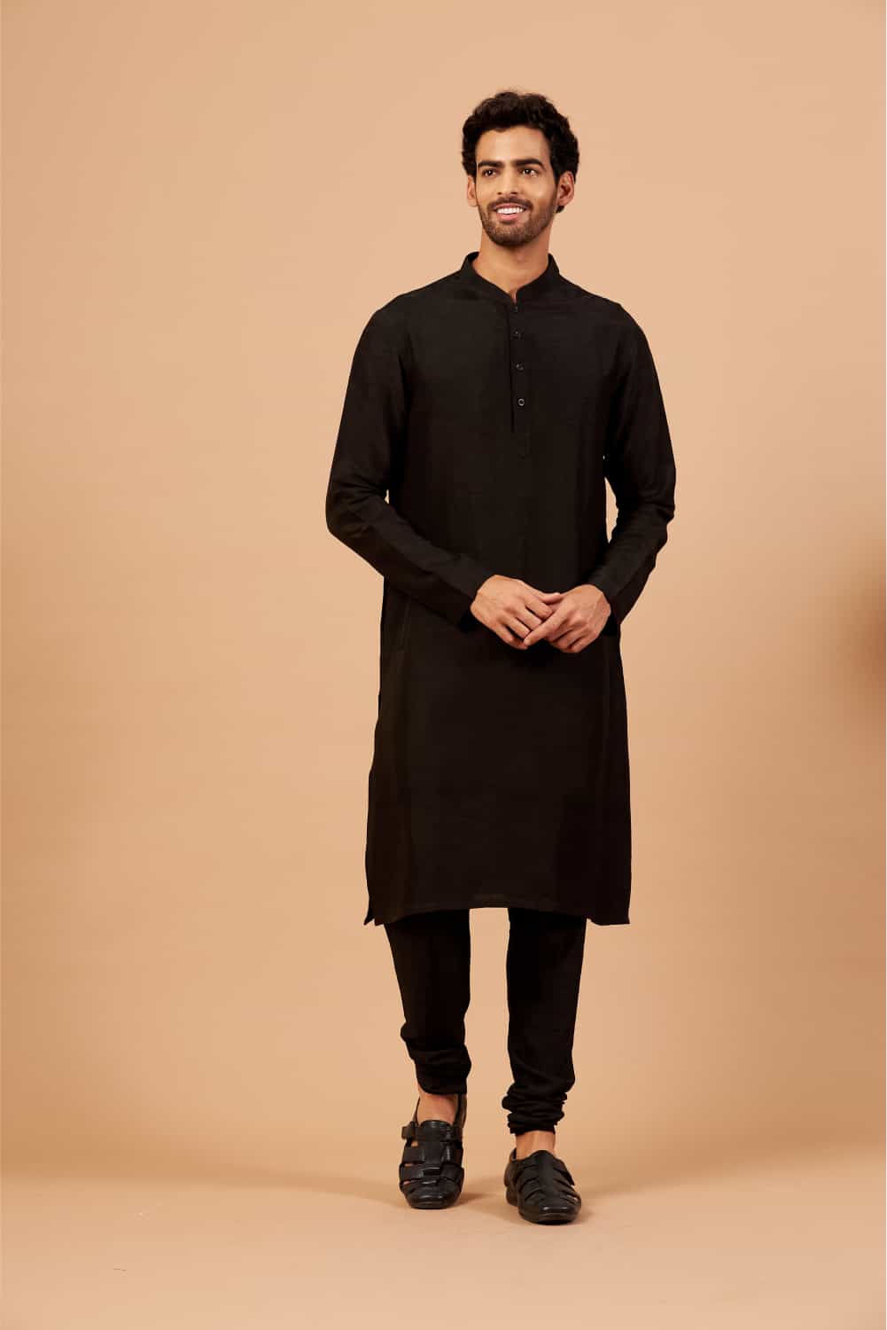 Black Plain Kurta by Hilo Design | Grocsy