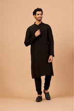 Black Plain Designer Men's Kurta by Hilo Design | Grocsy